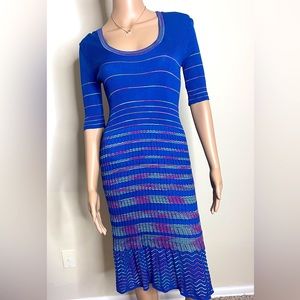M by Missoni Blue Pointelle Knit A Line Dress Size 44